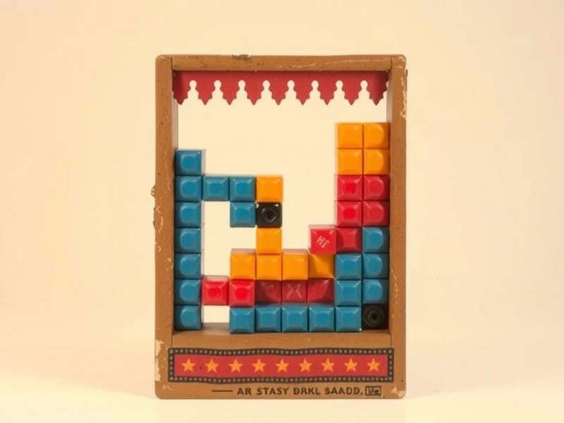 Classic Tetris gameplay on original Game Boy screen showing colored blocks