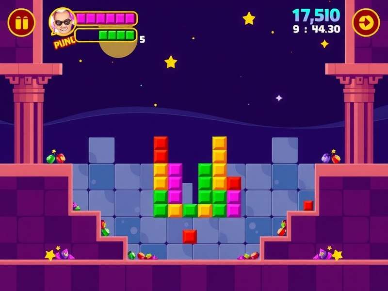Softbody Tetris gameplay showing flexible, physics-based Tetriminos in action