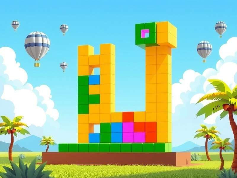 A person playing Tetris on a giant screen with colorful blocks