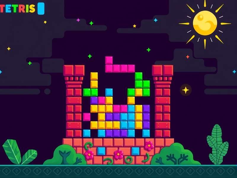 Tetris Game Boy Color gameplay screen showing colorful blocks and score