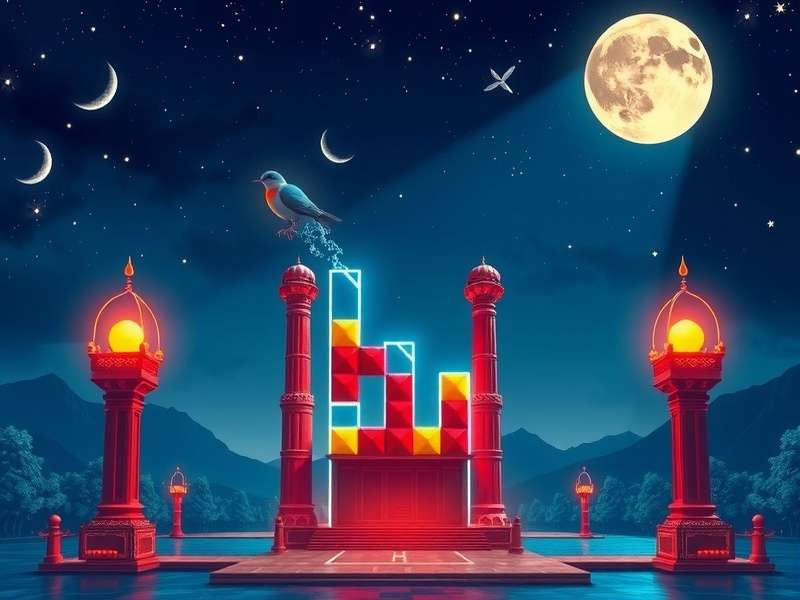 Large outdoor video game projection on a building at night