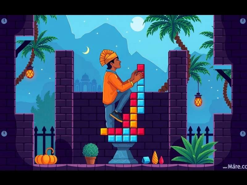 Historic GameBoy console running Tetris game with falling blocks