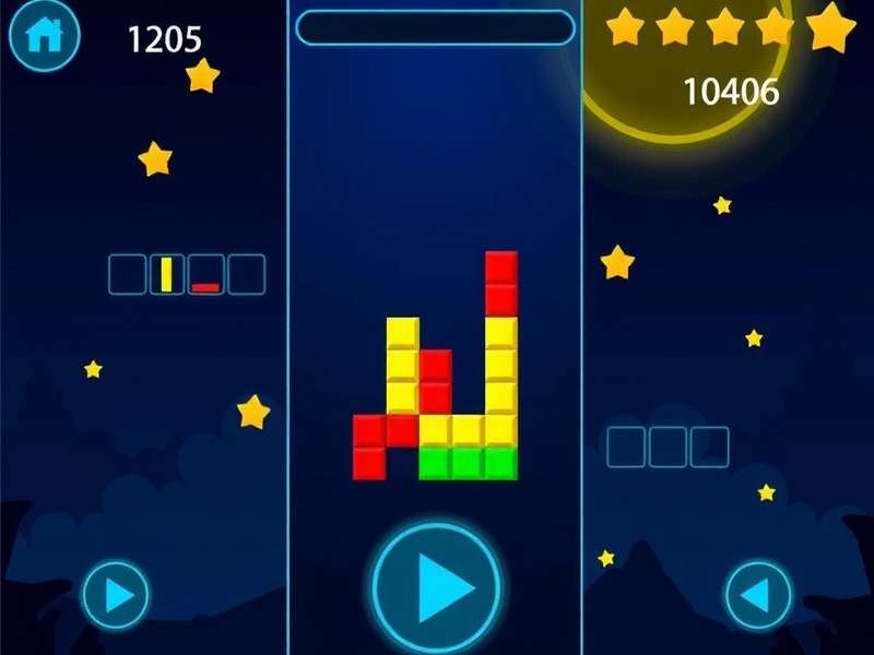 Tetris Game PC Interface with colorful blocks falling