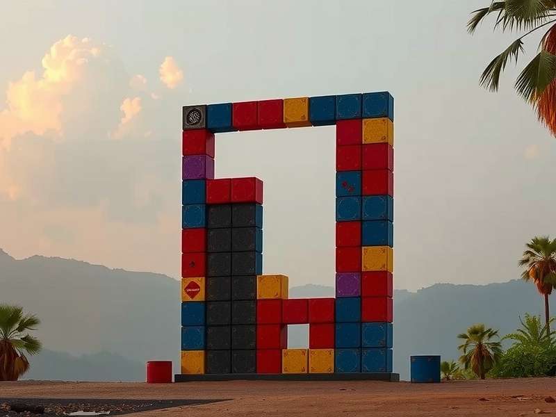 Players competing in a large-scale outdoor Tetris game event