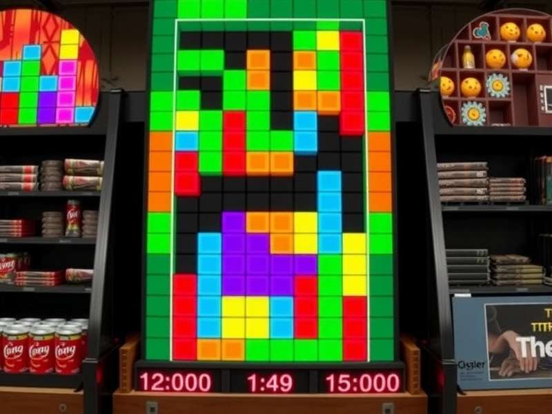 Costco Tetris gameplay screenshot showing colorful blocks