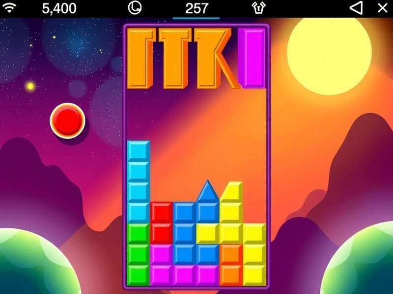 Tetris game blocks falling on digital screen