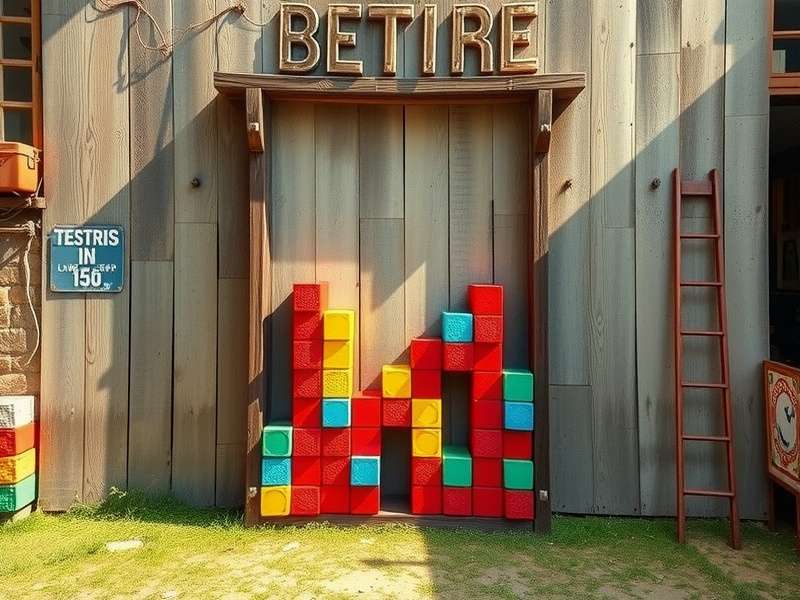 Group of people playing outdoor giant Tetris game with large foam blocks