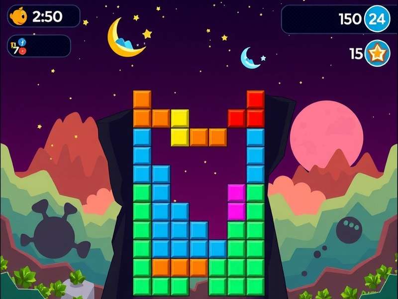 Colorful Tetris blocks falling on a dark background
