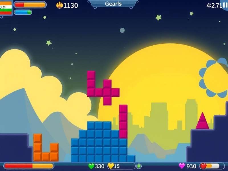 Close-up of colorful Tetrimino blocks on a digital screen