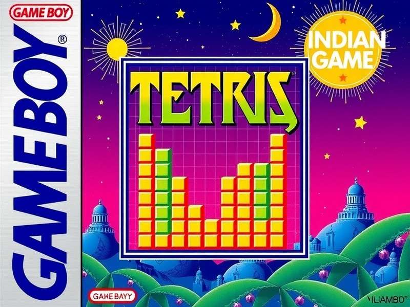 Original Tetris GameBoy Cover Art featuring red border and falling blocks