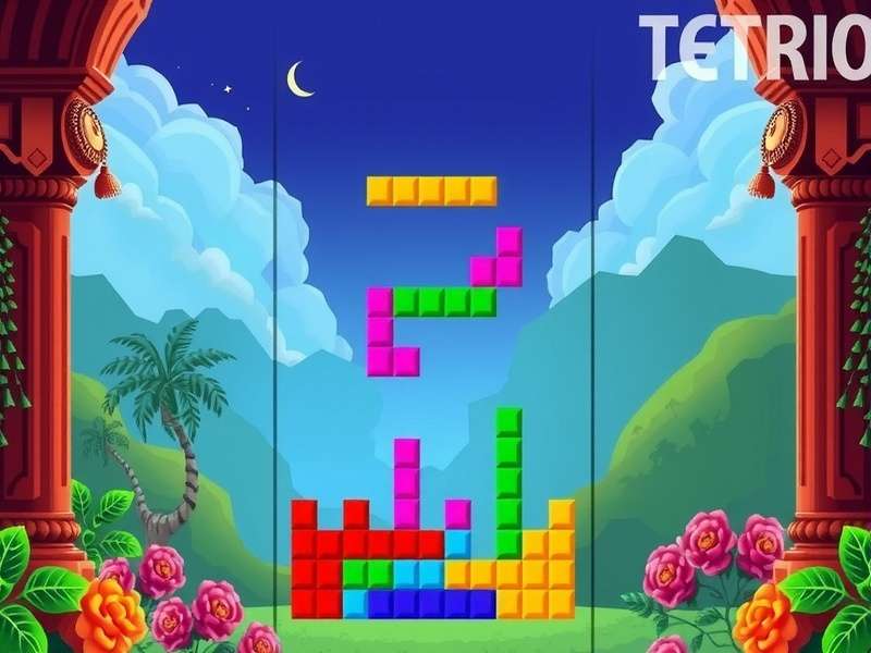Close-up of Tetris blocks on a digital screen