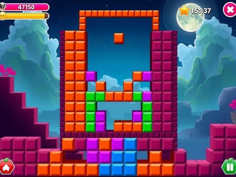Colorful Tetris blocks falling in an online game