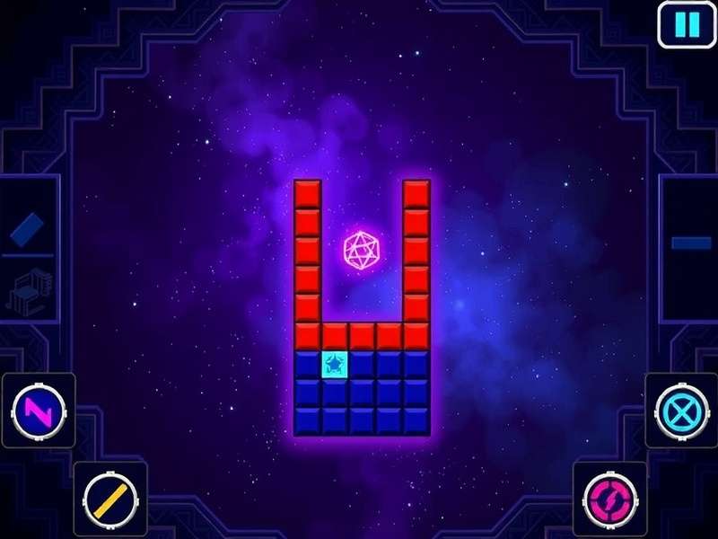 A modern Tetris game interface with colorful falling blocks