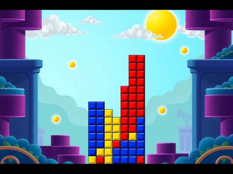 Colorful Tetris blocks falling on a dark background