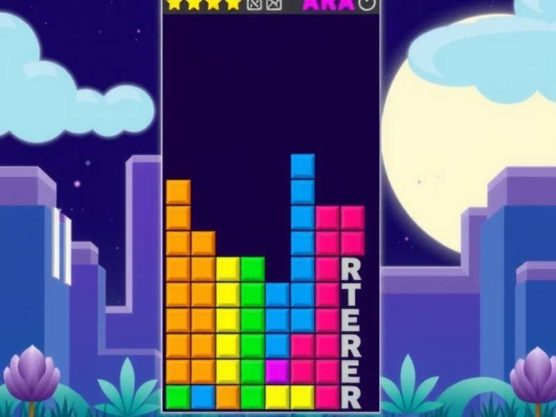 Classic Tetris game blocks falling on a retro screen