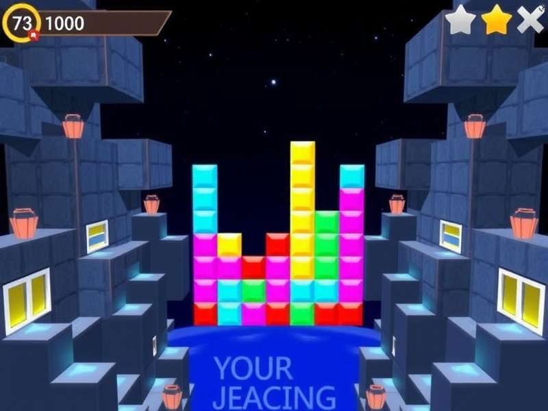 A classic Tetris game running on a computer screen with colorful blocks