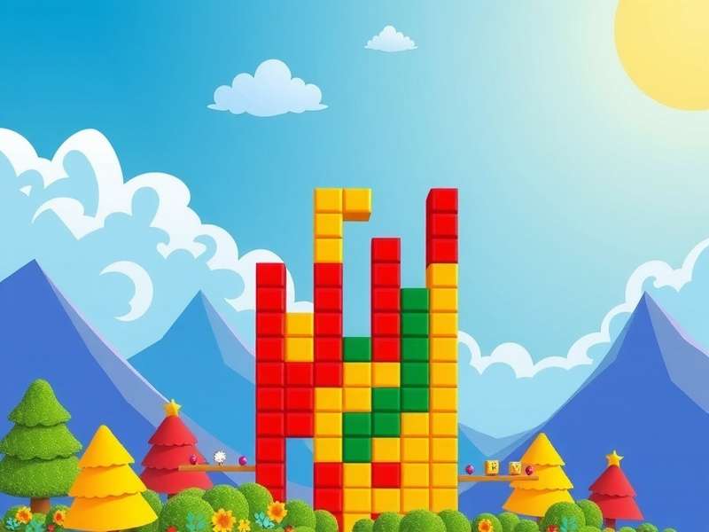 Colorful abstract representation of Tetris blocks connecting in a network