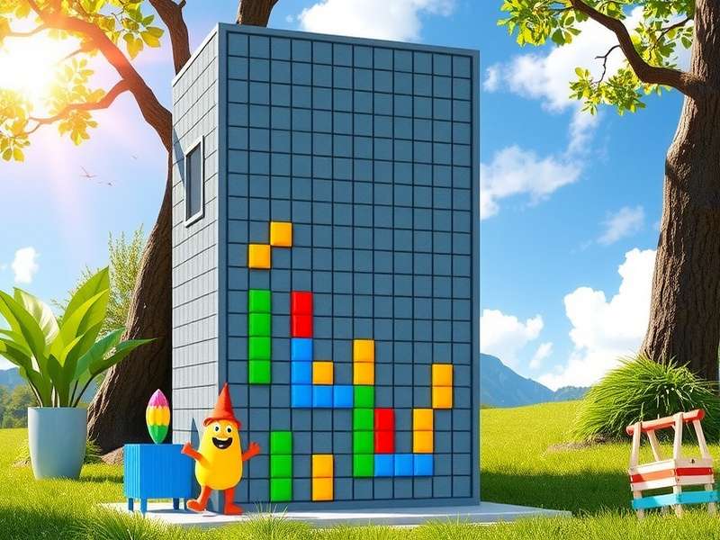 A group of people playing the giant XL Outdoor Tetris Game in a park