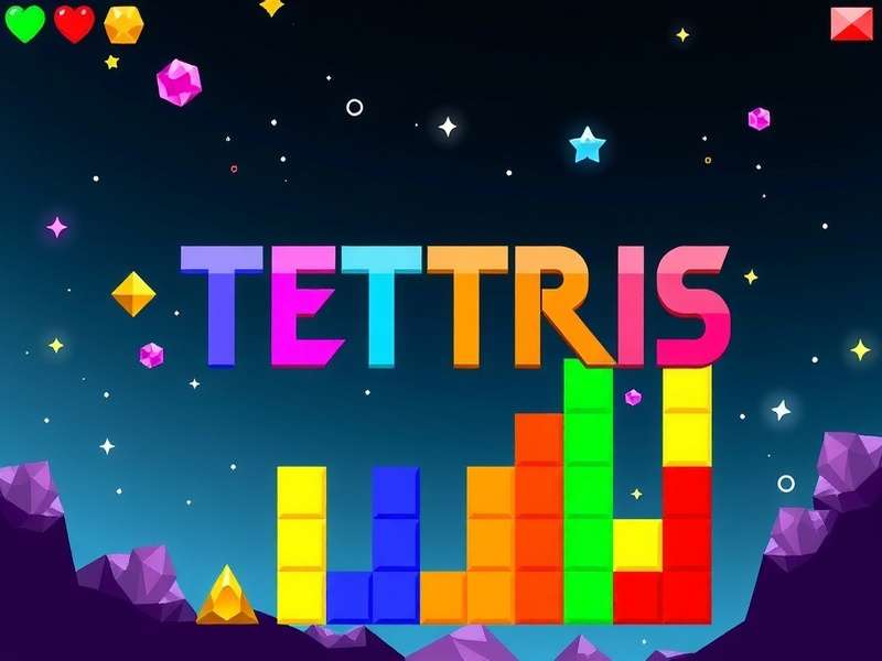 Vibrant digital art of Tetris blocks forming a gem-like pattern on a dark background