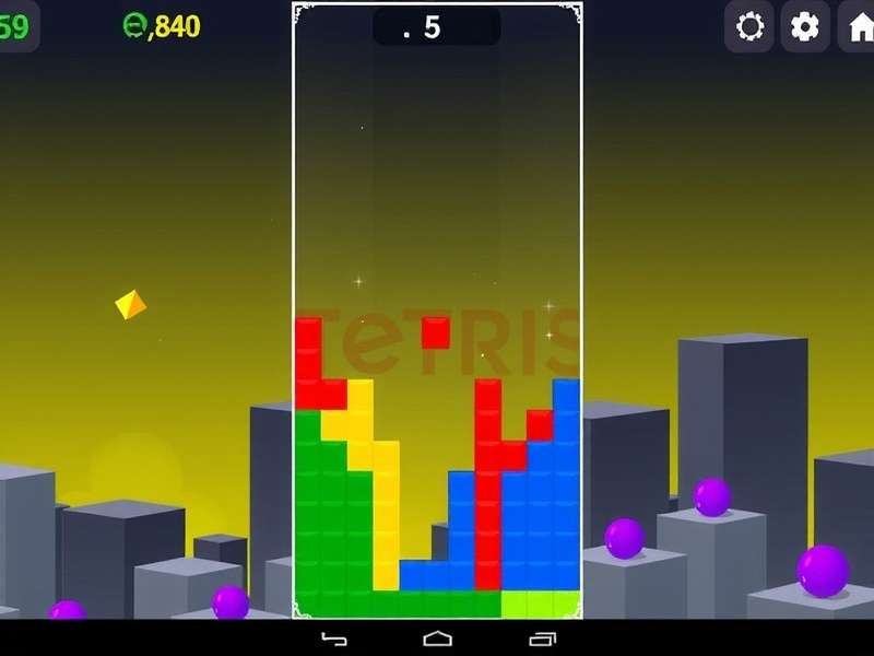 Tetris gameplay screenshot showing colorful blocks