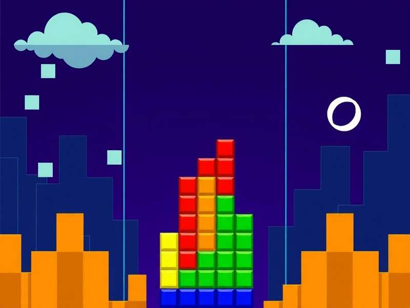 Classic Tetris Gameplay showing colorful falling blocks