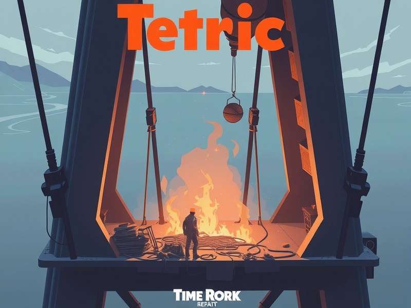 A modern digital screen displaying the Tetric game interface with colorful blocks