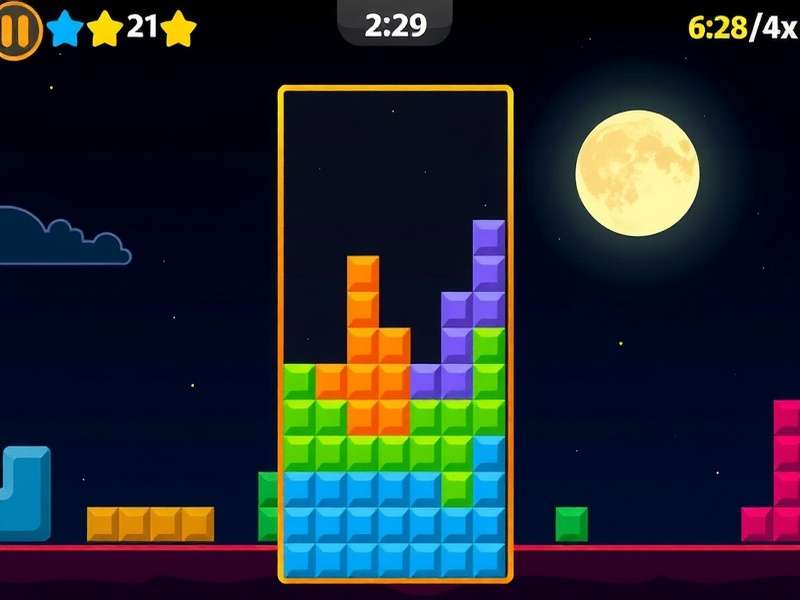 Tetris gameplay screenshot showing colorful blocks