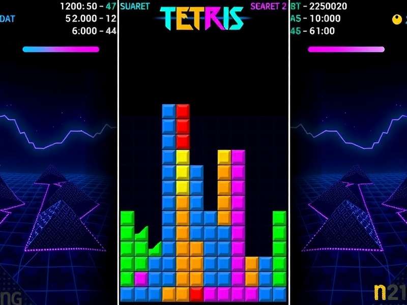 Vintage computer screen showing early Tetris gameplay