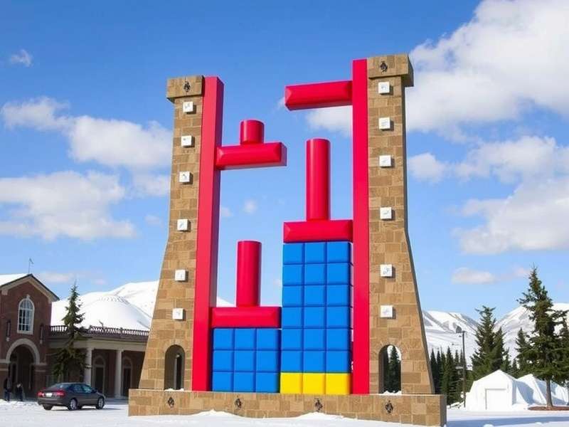 Group of people playing a giant outdoor Tetris game in a park
