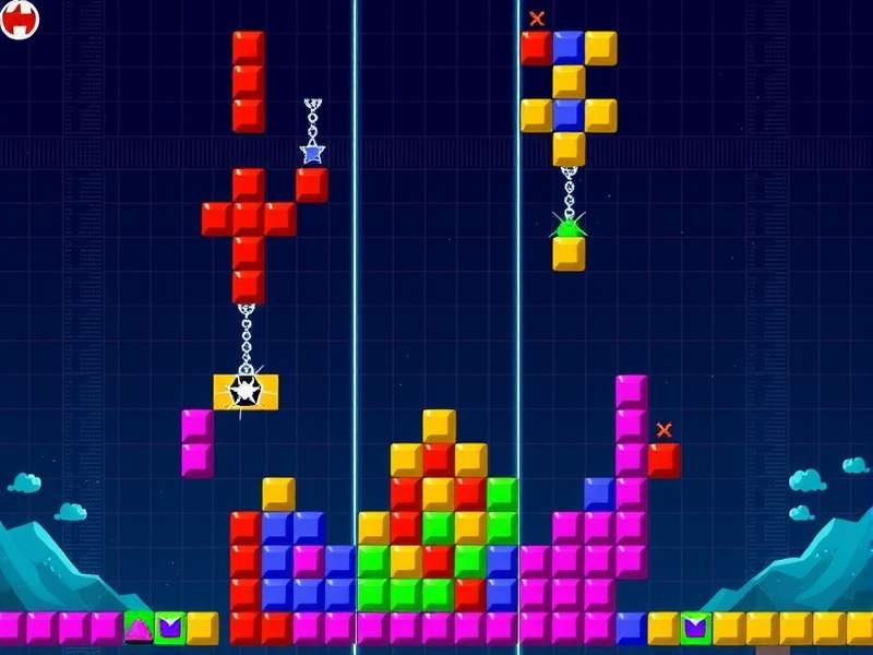 Strategic slow Tetris gameplay showing perfect block placement