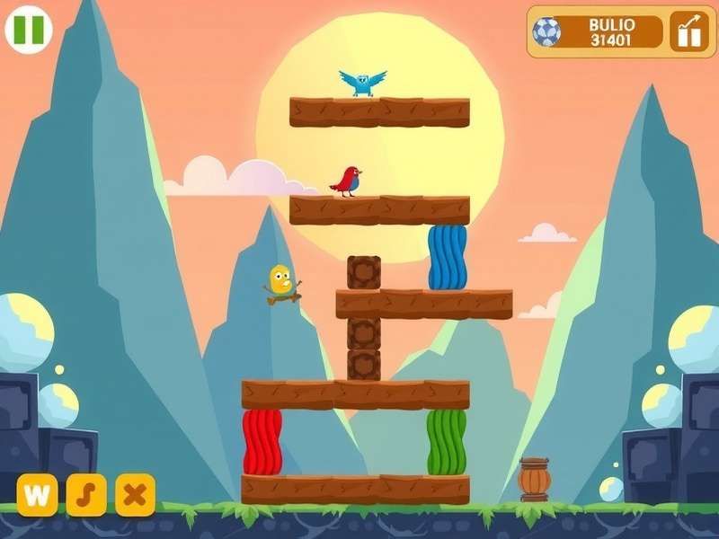Screenshot of Stacker Game showing colorful blocks stacked neatly