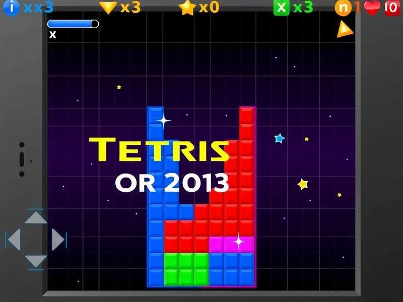 Tetris Online Multiplayer gameplay showing competitive arena with colorful blocks and score display