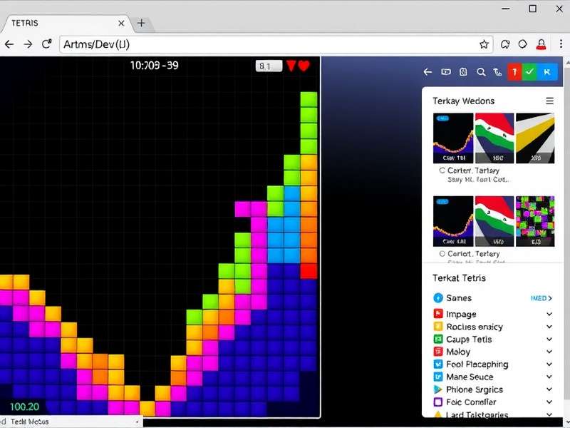 Tetris Browser gameplay screenshot showing colorful blocks and score display
