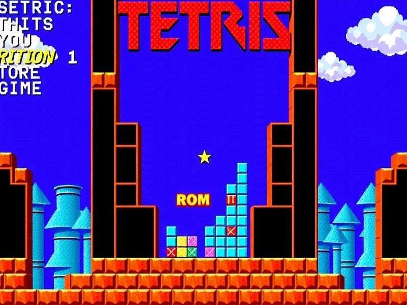 Classic ROM Tetris 1984 gameplay screenshot showing the iconic tetromino blocks on a retro display