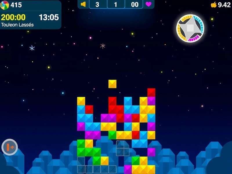 Colorful Tetris blocks arranged in a playful pattern representing free online play