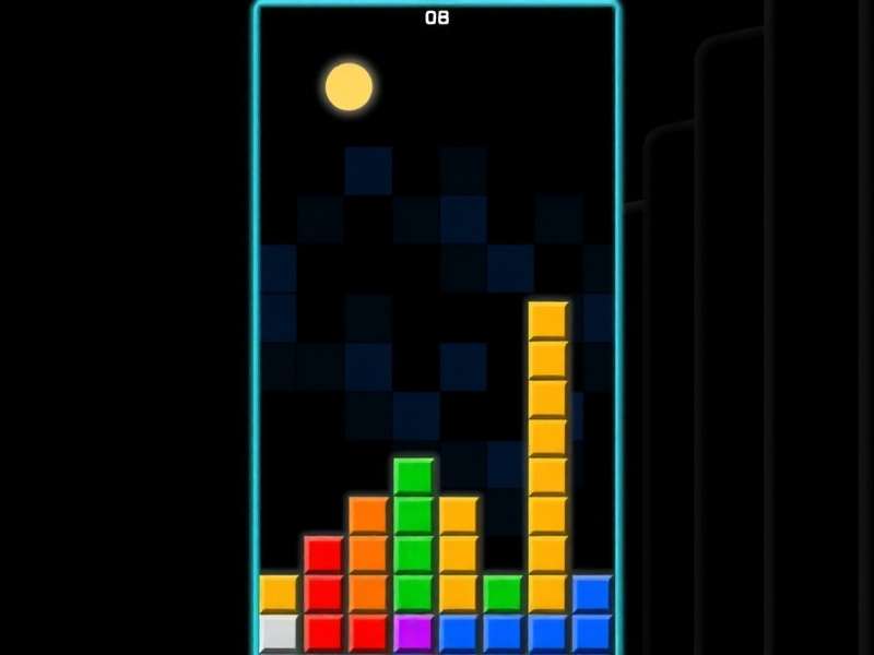 Classic Tetris game play online free – a vibrant mosaic of colorful blocks on a dark background