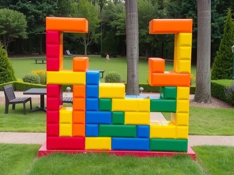 A vibrant Large Outdoor Tetris Game setup at a community event in India with players collaborating on giant tiles